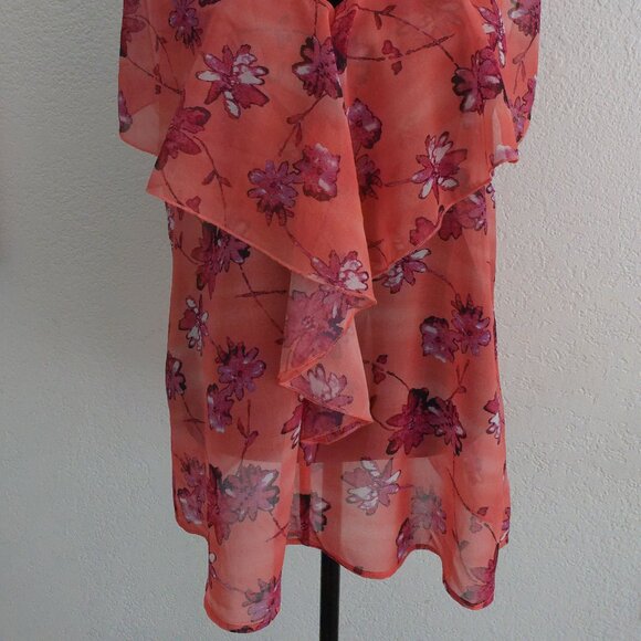 Woman Orange color with pink flowers Tank Top - Picture 2 of 4